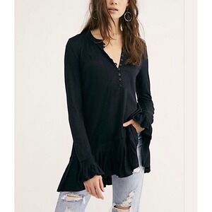 Free‎ People Your Girl Tunic Dress Black Size Medium Boho Whimsigoth Witchy